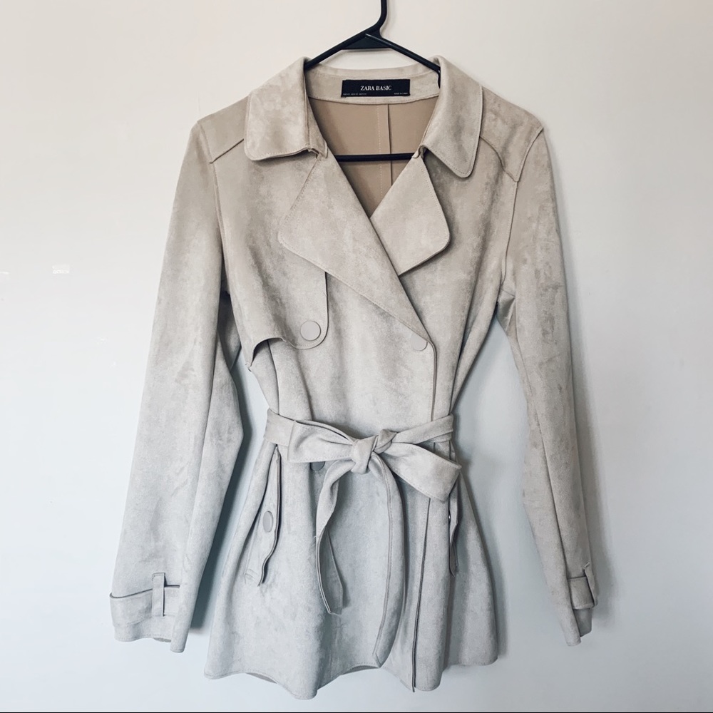Faux Suede Trench Coat